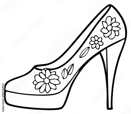 Elegant high heel shoe illustration with floral design