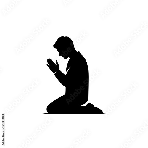 Man Praying Silhouette Kneeling Hands Together.