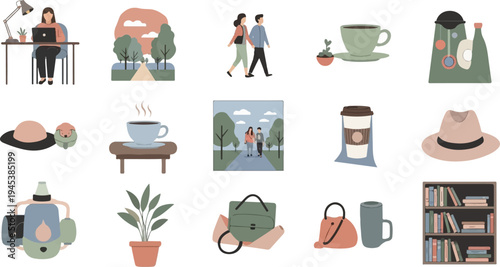 Cozy illustrations of people, nature, and objects for everyday life