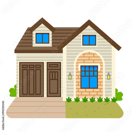 Classic Family House Exterior Flat Vector Illustration