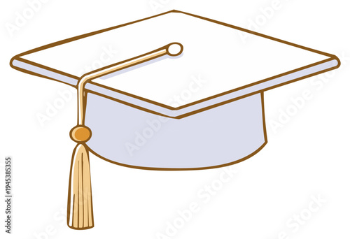 Simple cartoon illustration of an academic graduation cap with a gold tassel for commencement