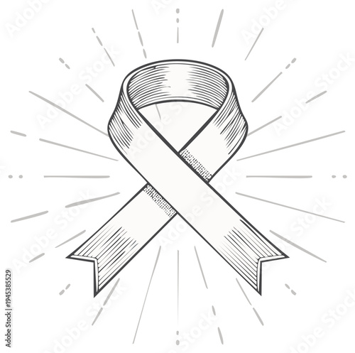 Engraved ribbon icon for support awareness campaign cause symbol art