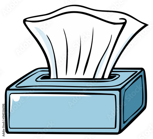 Cartoon illustration of a blue tissue box with tissues coming out