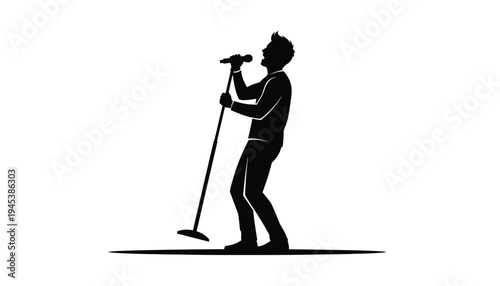 Male Singer with Microphone Stand Silhouette, Live Music Performance Illustration