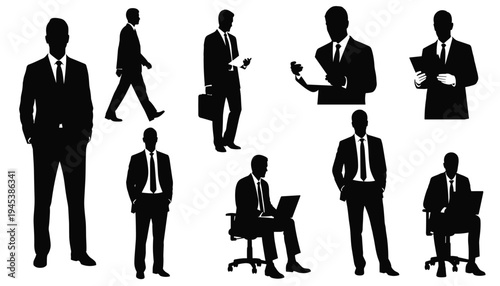 Business People Silhouette Set, Professional Office Worker and Manager Characters Collection