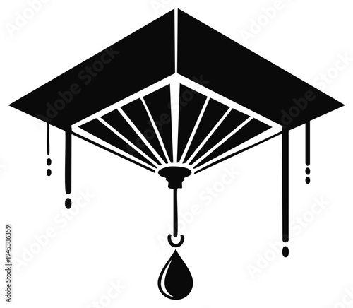 Minimalist Black Mortarboard Graduation Cap Dripping a Large Ink Drop Symbol