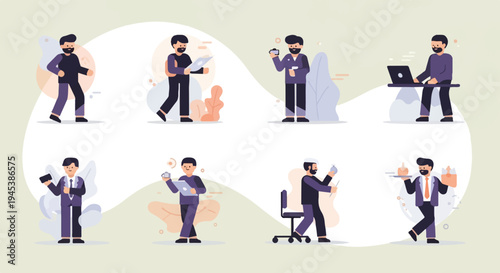 Diverse business professionals engaged in various daily activities and tasks