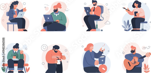 Diverse individuals engaged in various activities, including work and leisure (1)