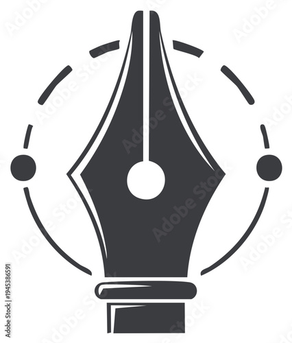Fountain pen nib icon with circular creative design path symbolizing writing artistry and ideas