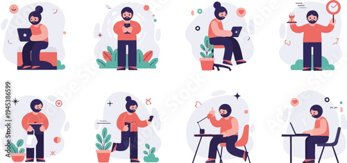 Diverse daily activities of a man using technology and enjoying leisure