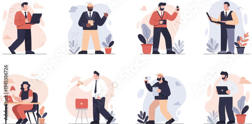 Diverse individuals engaged in various professional activities and leisure pursuits