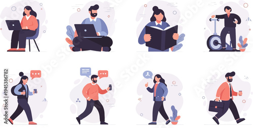 Diverse people engaged in various everyday activities, work, and leisure