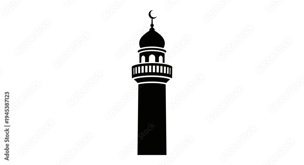 Obraz premium Minaret Tower Silhouette with Crescent Moon.
