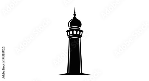 Minaret Tower Silhouette Islamic Architecture Illustration.