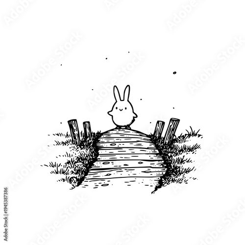 Rabbit Sitting on Wooden Bridge in Field at Night