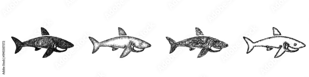 Fototapeta premium Sketch shark icon design set
