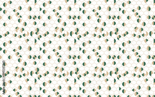 Seamless geometric pattern with abstract semicircles and hexagon grid