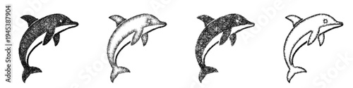 Sketch dolphin icon design set