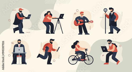 Diverse people engaged in various modern activities and hobbies