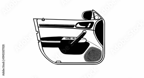 Detailed illustration of a car door interior showing controls and speaker