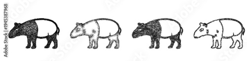 Sketch tapir icon design set
