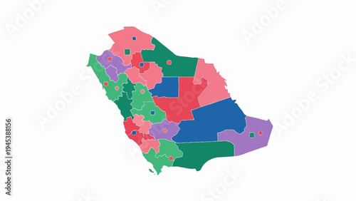 Colorful map with administrative divisions of a country