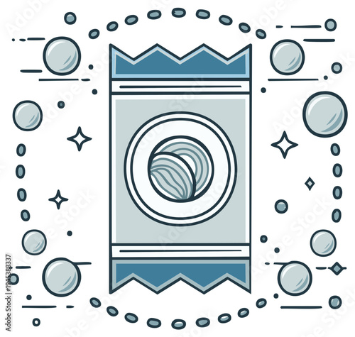 Abstract Illustration of a Washing Machine with Bubbles and Sparkles Representing Cleanliness