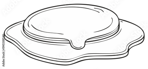 Black and white line art drawing of a fried egg breakfast food item