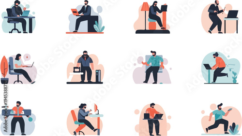 Diverse individuals engaged in various activities, primarily involving digital devices