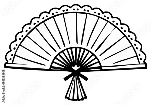 Elegant Handheld Fan with Intricate Lace Trim and Decorative Tassel