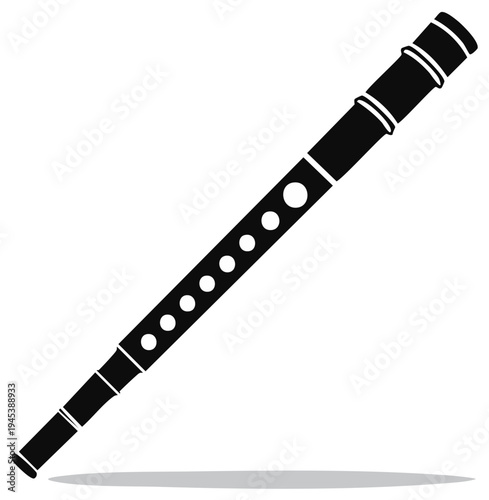 Black and white vector illustration of a musical wind instrument, a flute.