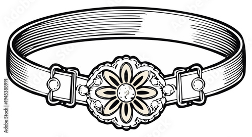 Elegant Bracelet with Floral Ornament Jewelry Accessory Fashion Illustration Detailed Metalwork Line Art Hand Drawn