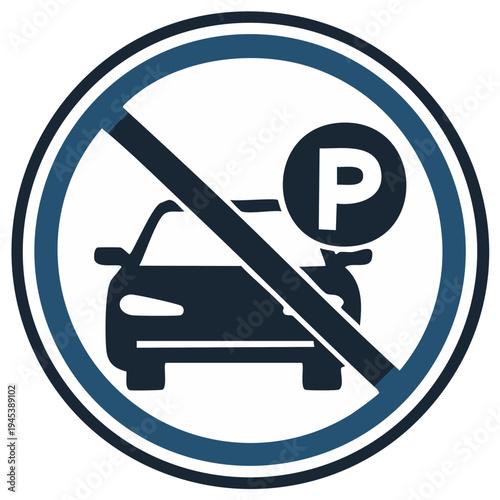 No Parking Sign Icon with Car Silhouette and Red Prohibition Symbol