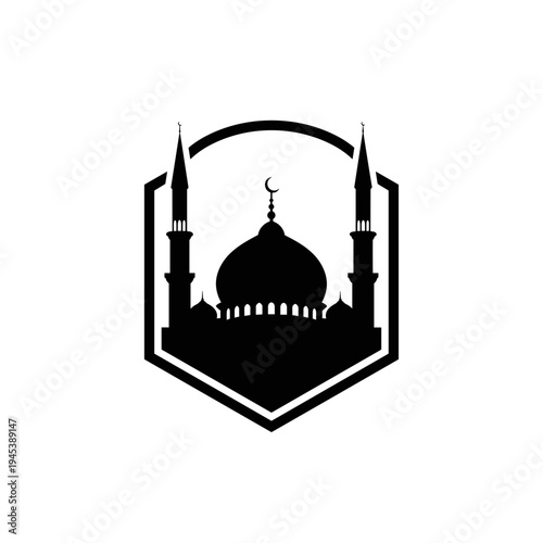 Mosque Logo Design with Minarets and Dome.