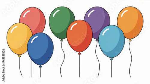 Colorful balloons floating in air tied with strings festive party decoration