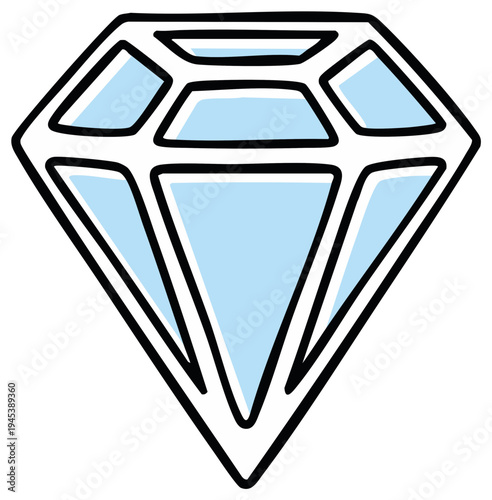 Brilliant pale blue diamond gemstone with rough outline, hand-drawn style, represents treasure and luxury, symbol of riches and beauty, concept drawing