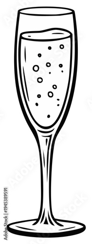 Elegant Outline Champagne Glass with Bubbles, Festive Celebrations and Toasts
