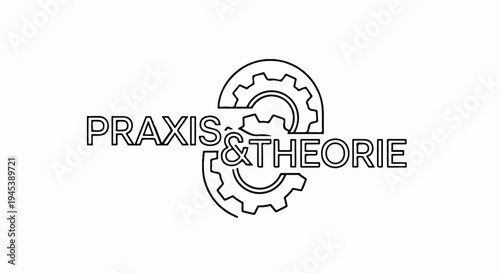 Outline logo with two gears interlocking, text reads "PRAXIS & THEORIE