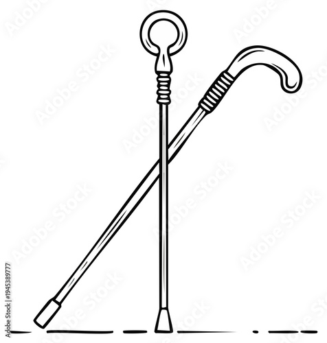 Ancient Egyptian pharaoh symbols crook and flail crossed illustration black outline