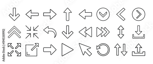 Arrow vector icons pack with 24 icons for web and app UI design featuring direction, navigation, pointer, cursor, movement, and interface symbols
