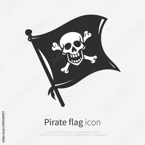Pirate flag icon silhouette isolated on white background. Vector illustration logo of a skull and crossbones pirate symbol.