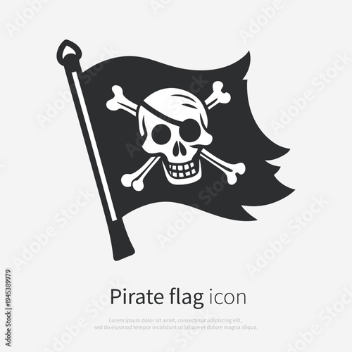 Pirate flag icon silhouette isolated on white background. Vector illustration logo of a skull and crossbones pirate symbol.