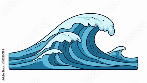 Stylized graphic of powerful blue ocean waves crashing