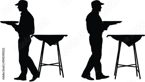 Restaurant waiter serving food silhouettes dining service concept