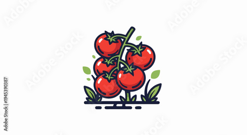 Red tomatoes on the vine with green leaves and dark soil