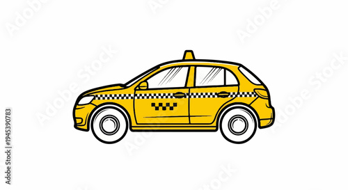 Stylized yellow car with checkered stripe and taxi light on top