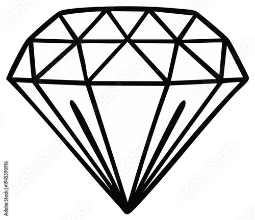 Simple Outline of a Faceted Diamond Gemstone Symbol