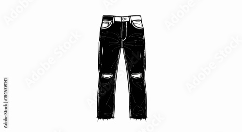 Black distressed jeans with a button-fly and frayed hem