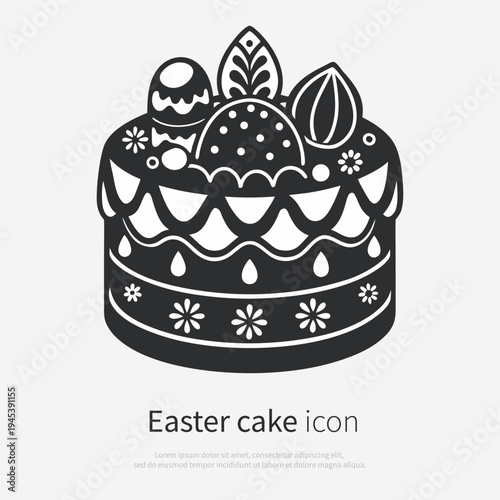 Easter cake icon with decorative icing isolated on white background