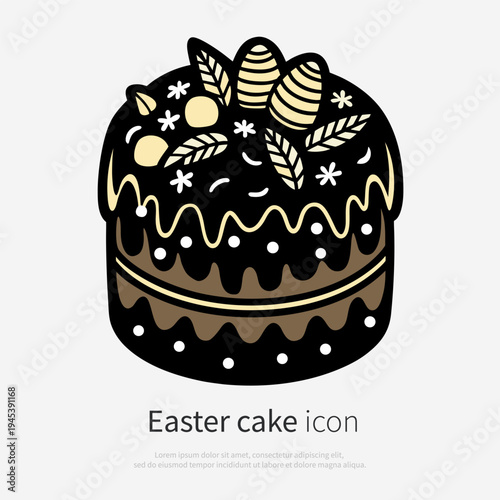 Easter cake icon with decorative icing isolated on white background